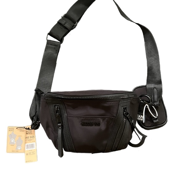 NEW Madden NYC Sleek Black Belt Bag w/ additional bag - Picture 1 of 7